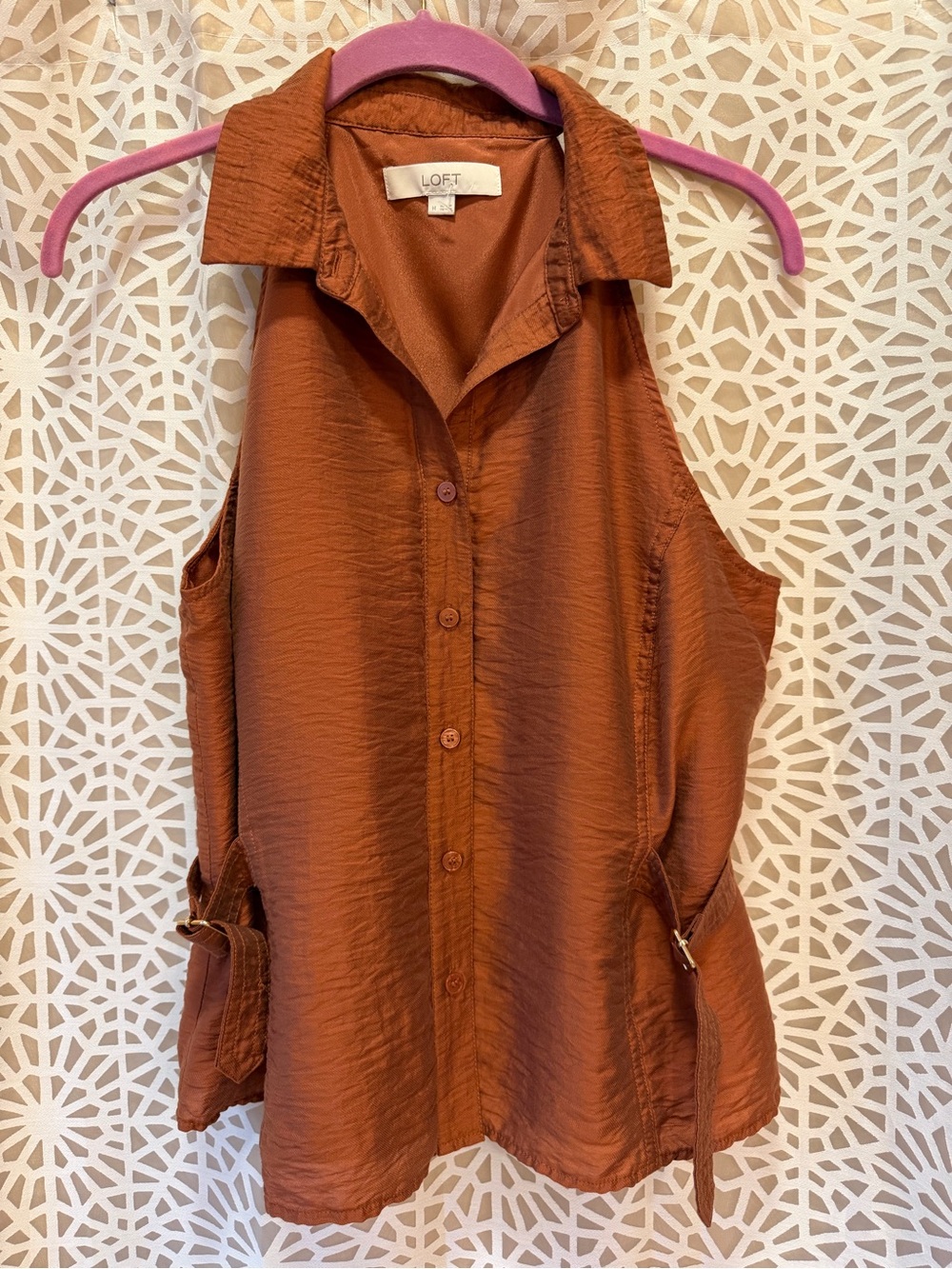 LOFT Rust-Colored Sleeveless Button-Down Blouse
